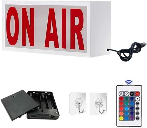 Boîte lumineuse murale On Air, panneau lumineux à LED, panneaux lumineux au néon, alimenté par batterie ou USB avec télécommande et crochets, de nombreux modes d'éclairage, pour studio d'enr