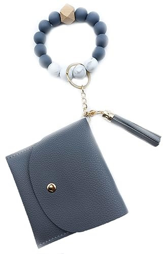 Xsclpomddy Schlüsselanhänger Armband Schlüsselbund Silikon Handgelen schlüsselkette mit Brieftasche für Frauen,light gray