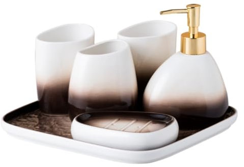 Badzubehör Set Badezimmer Set Bad-Accessoires-Set 6-teiliges Badezimmer-Zubehör-Set Aus Keramik, 450 Ml/15,2 Oz Seifenspender, Farbverlauf-Braun, Badezimmer-Set Badezimmer Zubehör Set Badezimmerzubehö