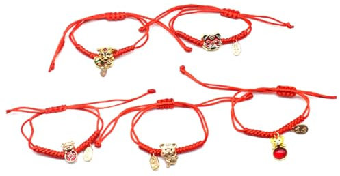 Yardenfun 5stücke Rotes Handseil Armband Mit Tiger Kopf Handgefertigtes Glücksarmband Für Jahr Des Tigers Zufälliger Stil Für Und Tägliche Nutzung