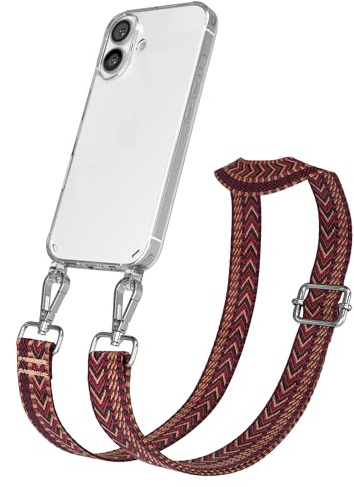 EAZY CASE Handykette - Verstellbares Taschenband kompatibel mit iPhone 16, Schulterriemen, Handykordel mit Silikon Hülle, Umhängetasche, Rot Braun Silber