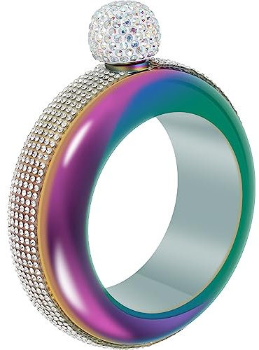 Bracelet flasque avec strass et bouchon de bouteille 3,5 onces Portable Carafe d'alcool Bracelet en acier inoxydable fait à la main pour fête, bar, concert (couleur)