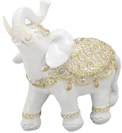 Asixxsix Elefanten-Statue, Gute Feng Shui-Reichtums-Glückselefanten-Skulptur, Weißes Kunstharz, Niedliche Reichtums-Glücks-Figur, Büro-Heimdekoration für Eingangsbereich, Regal, Tisch (S)