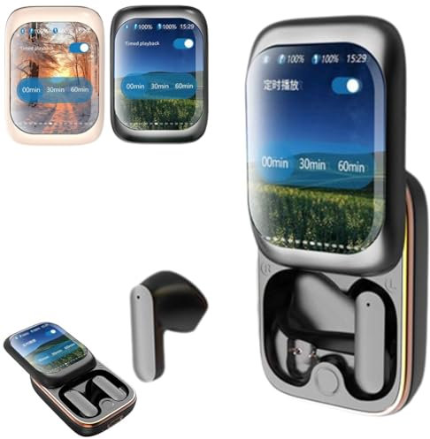 2025 - Auriculares inteligentes con pantalla táctil a todo color con pantalla táctil Bluetooth, auriculares deslizantes inalámbricos Bluetooth 5.3, auriculares deslizantes con pantalla táctil y funda