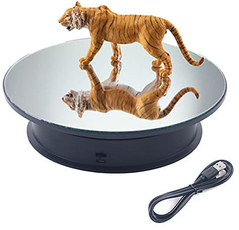 NIGORIY Glass Mirror Rotating Display Stand 20.5cm Electric Rotating Turntable 360° Clockwise Rotating Stand 2/3rpm Display Turntable Suitable for Displaying Jewellery, Watches, Digital Products