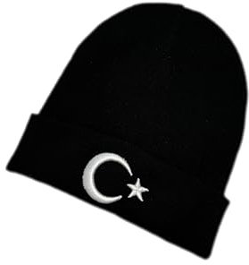 Gök-Türk Beanie Mütze mit Logo Halbmond mit Stern - schwarz Ay Yildiz Türkei
