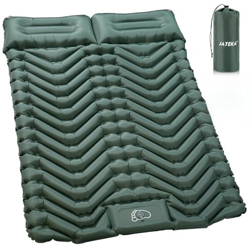 Isomatte Selbstaufblasend, JATEKA Aufblasbare Isomatte 2 Personen für Camping, Sleeping Mat Isomatte mit Kissen & Fußpumpe, Kompakte Leichte Luftmatratze für Camping Rucksackreisen Wandern Reisen Zelt