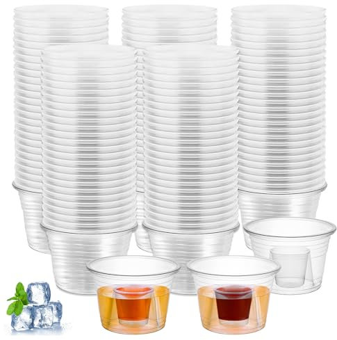 LEKEFETO 100 Stück Schnapsgläser Plastik, Jager Bomb shot becher, Schnapsbecher, Shotgläser, 185+25ml, wiederverwendbar für Party & Hochzeiten