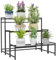 Outsunny 3-Etagen Pflanzenständer, Blumenständer für Innen Außen, Pflanzenregal aus Metall, mehrstöckig Blumenregal, 66 cm hoch Blumentreppe für Wohnzimmer, Garten Balkon Deko, Schwarz