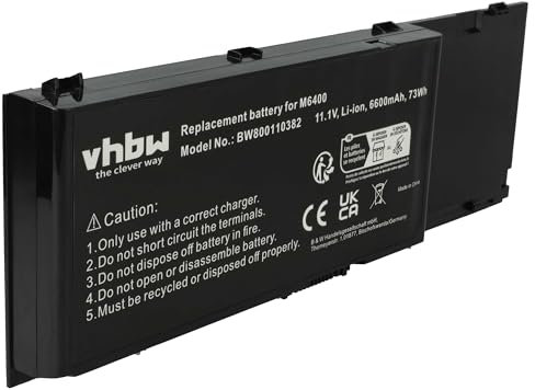 vhbw Batería reemplaza DELL DW554, C565C, 8M039, 5K145, G102C, F729F, F224C, DW842, GN752 para Notebook (6600 mAh, 11,1 V, Li-Ion)