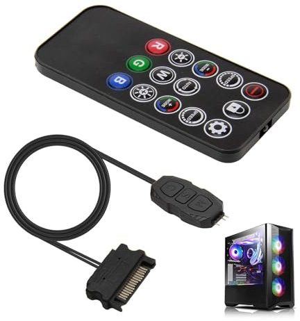 ARGB-Controller für PC, 5 V, 3-poliger RGB-ARGB-Splitter, SATA-Power-RGB-Lüfter-Controller mit 14 Tasten, RGB-Fernbedienung, kabellose Fernbedienung für Computergehäuselüfter, RGB-Lichtstreifen und