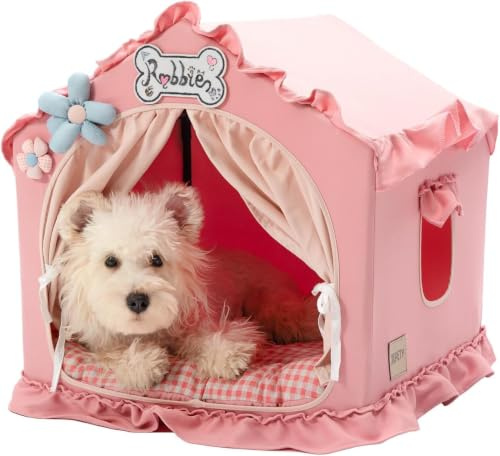 Jiupety Hundehütte für den Innenbereich, mit Rahmen, niedliches Hundezelt mit Höhle, atmungsaktiv, waschbar und faltbar, geeignet für 3,6–7,3 kg Welpen und Katzen, Größe M (43,2 x 43,2 x 43,2 cm