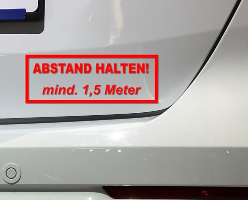 Abstand Halten Aufkleber, 17 x 6,2 cm, Mindestabstand 1,5 Meter, für Auto/LKW/Wohnmobil, Schwarz/Weiß/Rot Glanz (rot glanz)