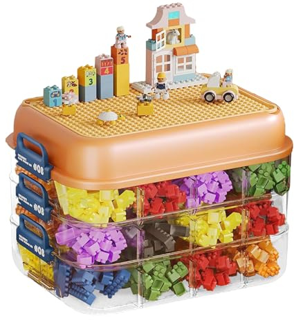 Storage Organizer for Lego, 3 Layers Stackable Kids Toy Box With Lids & Adjustable Compartments, Plastic Multifunctional Storage Box Lego Organiser for Building Blocks Bricks Puzzle Board Organizer
