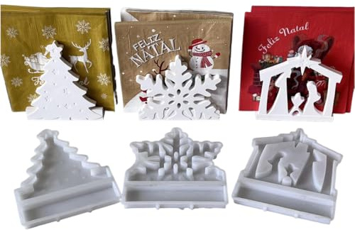 Xidmold 3-teilig Weihnachtsbaum Schneeflocken Serviettenhalter Silikonform, 3D Tissue Spender Form für Epoxy Harz, Beton, Ton Basteln, DIY Tischdeko für Zuhause Hochzeit Party