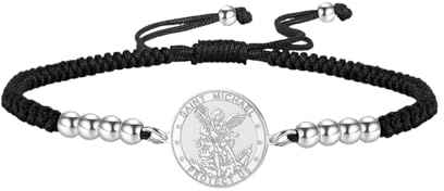 TEAMER Saint Michael Armband, Perlen, Charm, Wachsseil, St. Michael Armband, der große Beschützer, Erzengel-Amulett, religiöser Schmuck für Frauen