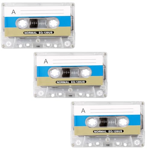 Tabanzhe 3 Pack Blank Cassette Tapes 60 Min, Audio Cassette Recording Tapes for Music Voice Lectures, Low Noise Tapes for Car Stereo Systems