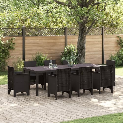 SKTQYQO Ausziehbarer Gartentisch aus braunem Polyrattan, 250 x 100 x 73 cm, 2 Stück, modernes und wetterfestes Design, ideal für Mahlzeiten im Freien und Tagungen