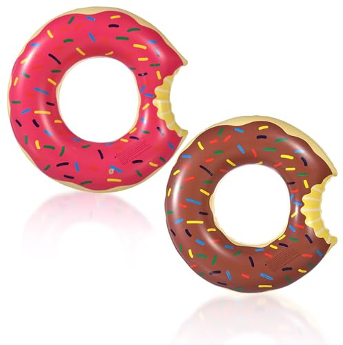 Aufblasbare Donut Schwimmring, Braun Rosa Schwimmring Donut Erwachsene Kinder, Schwimmdonut Pool Ring Aufblasbarer Schwimmreifen für Frauen Mann Mädchen Junge Pool Zubehör Strand Sommerpool Party