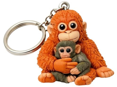 Générique Porte-clés Singe Maman et Bébé Peluche Douce Cadeau Mignon pour Amis et Famille Porte-clés Peluche Singe Maman et Son Bébé Accessoire de Sac à Main Mignon Idée Cadeau