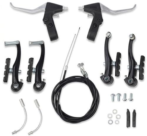 Fahrrad Bremsen Set 2 V-Brake, Bremshebel Bremszug 22.2mm Alu MTB Rennrad | Schwarz Aluminiumlegierung 2-Satz, Austauschsatz mit Kabeln Vorne Hinten 72cm 175cm, Montage Mountainbike Fixie Citybike