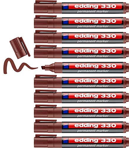 edding 330 permanent marker - brown - 10 pens - chisel tip 1-5 mm - waterproof, quick-drying, smear-proof pens - for cardboard, plastic, glass, wood, metal and fabric