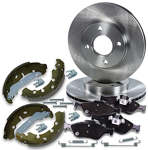 BESTPRICE Bremsenset inkl. Bremsscheiben vorne Ø 258 mm + Belüftet Bremsbeläge vorne und Bremsbacken hinten + Radbremszylinder