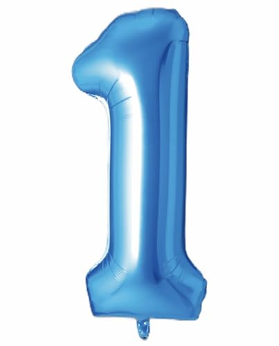 Folienballon Zahl von Trendario - XXL Riesenzahl 100cm Ballon - Helium Luftballons für Geburtstag, Partydeko, Hochzeit (Zahl 1, Blau)