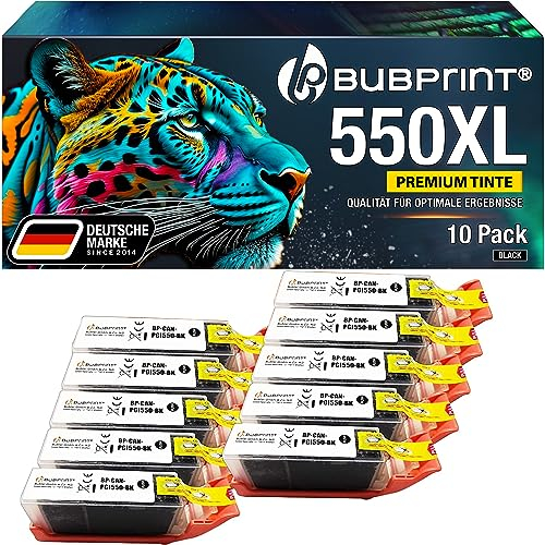 Bubprint 10 Druckerpatronen kompatibel als Ersatz für Canon PGI-550 XL PGBK für Pixma IP7200 IP7250 IX6850 IP8750 MG5450 MG5550 MG5650 MG6350 MG6450 MG6650 MG7150 MG7550 MX 725 920 925 Schwarz