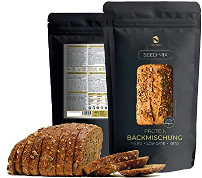 Keto Brot Backmischung Seed Mix 1000g. | für 5 Brote a 650g. | Eiweiss-Brot-Alternative | Ohne Getreide | Testsieger vergleich.org | Paleo | Glutenfrei | Low Carb | Ketogen für Diabetiker