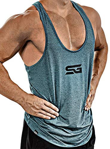 Satire Gym® - Fitness Stringer Tank Top Herren - Schnell Trocknende & Funktionelle Sportbekleidung - Perfekter Bodybuilding & Trainings Tanktop (Petrol Meliert, L)