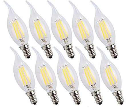 ENGEYA 10er Pack 4W E14 Kerze LED Filament Lampe,LED Birne Leuchtmittel,Kaltweiß 6500k AC 220-240V 400 Lumen,Energiesparlampe,Ersatz 40W Halogenlampen,Nicht Dimmbar