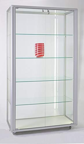 MHN Glasvitrine T 55,5 x B 99 x H 184,5 cm - breite Glas Standvitrine abschließbar - Ausstellungs-Vitrine - LED-Beleuchtung