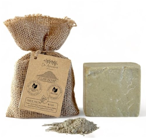 Dr.Ancient Barre de savon à l'argile biologique naturelle végétalienne traditionnelle faite à la main - Peeling minéral, exfoliant, minimiseur de pores, Des savons purs et naturels !