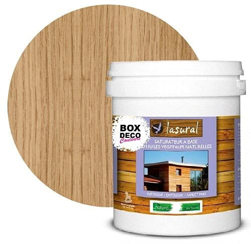 Lasure saturateur naturelle écologique bio - NATURA - Lasural - Bois intérieur et extérieur - 7 teintes - 1 L - 12 m² (Chêne clair)
