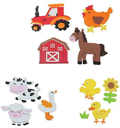 Glorex 6 2247 708 - Moosgummi Sticker Bauernhof, selbstklebend, 29 Stück, sortiert in verschiedenen Motiven, ideal zum Verzieren und Dekorieren von Grußkarten, für Scrapbooking, usw.