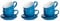 Argon Tableware Blue Cappuccino Cups with Saucers - Set of 6-250ml Dishwasher Safe Gloss Stoneware Cappuccino Cups and Saucer Set Coffee Mugs with Handle and Grooved Plate