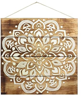 Oriental Galerie Canvas Leinwand Blumen Ornament Vintage Shabby Chic Leinwandbild Mandala Relief Deko Holz Wand ca. 48 x 48 cm Weiß