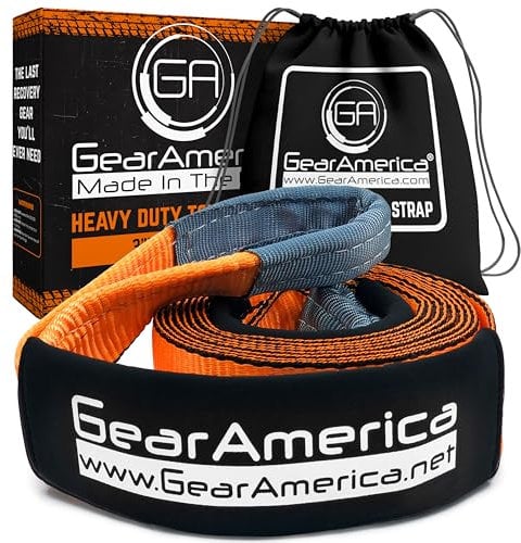GearAmerica - Correa de Remolque Resistente de 3 Pulgadas x 20 pies, Correa de recuperación con Resistencia a la Rotura de 35 Libras, Cuerda de Remolque de Emergencia Todoterreno y extensión de