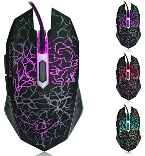 Dpofirs A70 Professional Wired Gaming Mouse, Universelle Optische USB Gaming Maus mit Bunt Atmendem LED Licht, Ergonomische 6 Tasten Maus, DPI 800 2000 Einstellbar, PC Maus(schwarz)