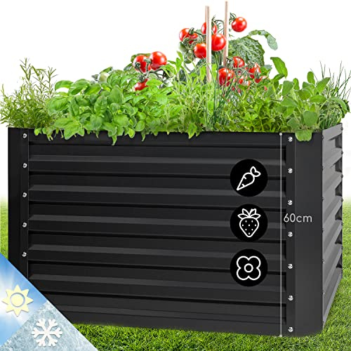 blumfeldt Jardinieres Exterieur Surélevées, Pot de Fleur Exterieur pour Les Fleurs, Herbes, Fruits, Légumes, Bac Jardiniere Balcon, Potager sur Pied, Acier Ultra Solide, 600L, 100 x 60 x 100cm, Beige