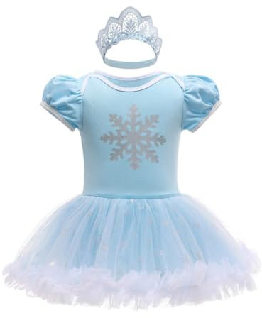 Lito Angels Prinzessin Elsa Kleid mit Stirnband für Baby Mädchen, Eiskönigin Body Strampler Kostüm Verkleidung, Größe 6-9 Monate 296