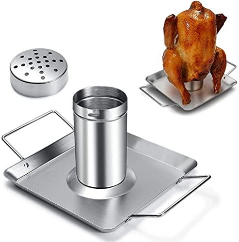 Kangmeile Soporte para Pollo de Lata de Cerveza, BBQ Beer Can Pollo Asador Vertical Parrilla de Pollo Soporte de Cocina con Bandeja de Goteo, Soporte para Asar BBQ para Parrilla, ahumador u Horno