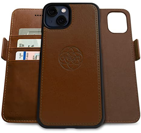 Dreem Fibonacci kompatibel mit iPhone 13 Brieftaschen-Etui / 2-in-1 stoßfestes Etui und abnehmbares Folio aus veganem Leder, MagSafe-kompatibel, RFID-Schutz [Schokolade]