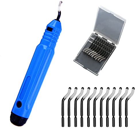 SZXMDKH Utensile per sbavatura, universale, manico in metallo, con 11 lame di ricambio, lama rotante a 360°, utensile da taglio per stampanti 3D, plastica, alluminio e acciaio inossidabile, blu