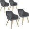 tectake®4er Set Esszimmerstuhl, Sessel bequem mit Armlehne, Polsterstuhl, Samtstoff Cocktailsessel, Loungesessel für Wohnzimmer, Esszimmer, Moderne Küchenstühle, Bürostuhl - dunkelgrau/Gold