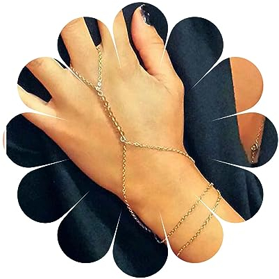 Yheakne Boho Layered Finger Bracelet Gold Slave Bracelet Vintage Ring Wrist Bracelet Personlized Ring Chain Bracelet Hand Chain Jewelry For Women And Girls Gifts