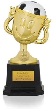Zelaro Pokal mit Gravur Wunschtext | Fußball Pokal | Pokale Kindergeburtstag | Pokal Lustig als Geschenk für Kinder, Frauen und Männer | Wanderpokal für Fußball | Fussball Mini Pokal Gold (Gold)