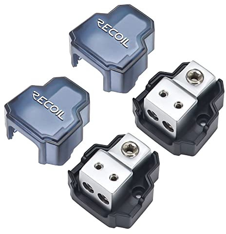 Recoil SDB12P 2-Way Mini Power Distribution Block, 1 X 4/8 Gauge in / 2 X 8/10 Gauge Out Power Distribution Ground Distributor Block for Car Audio Amplifier Splitter, 2 Pack