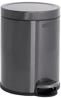 Rubbermaid Runder Step-On Mülleimer 6L Anthrazit Edelstahl – Kleiner Pedaleimer mit langsam schließendem Deckel und entnehmbarem Einsatz, Für Bad, Küche, Büro und Zuhause – 2179250
